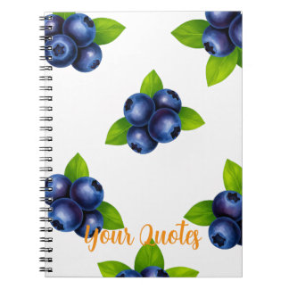 Caderno Espiral Padrão Botânico de Mirtilo em Aquarela Azul