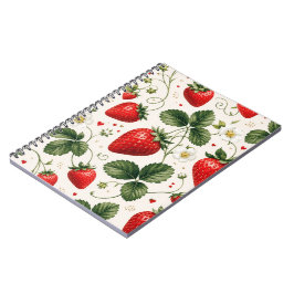 Caderno Espiral Padrão Botânico de Morango Sem Costura Estilo Vint