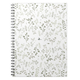 Caderno Espiral Padrão Botânico Ditsy de Salvia Delicada Verde