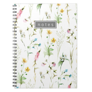 Caderno Espiral Padrão Botânico Elegante de flor silvestre