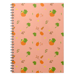 Caderno Espiral Padrão Botânico Jardim de Abóbora Pêssego