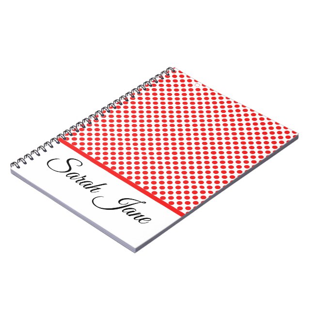 Caderno Espiral Padrão branco clássico de Bolinhas vermelhas monog (Left Side)