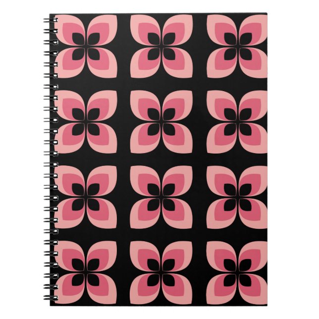 Caderno Espiral Padrão Brilhante De Flor Rosa Tonelada (Frente)