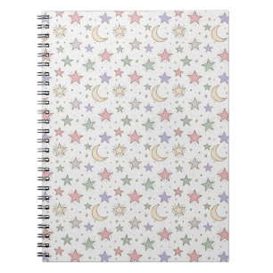 Caderno Espiral Padrão Caprichoso de Lua e Estrela