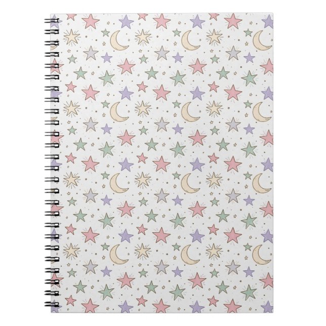 Caderno Espiral Padrão Caprichoso de Lua e Estrela (Frente)