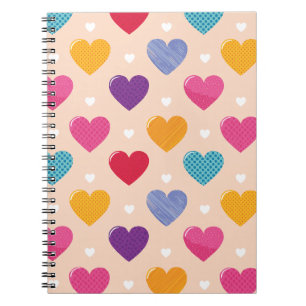 Caderno Espiral Padrão cardíaco de Pop de arte colorida