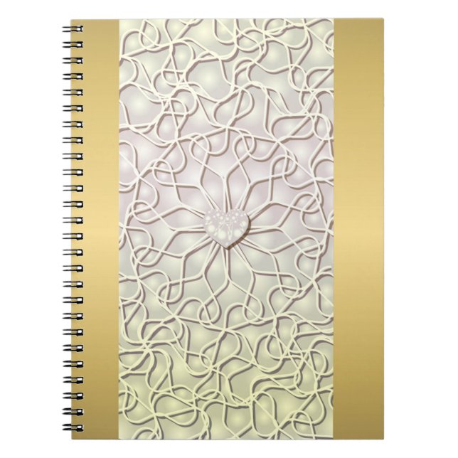 Caderno Espiral Padrão cardíaco do Rosa Dourado LOVE geométrico (Frente)