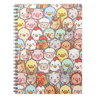 Caderno Espiral Padrão Cartoon de Animais de Fazenda