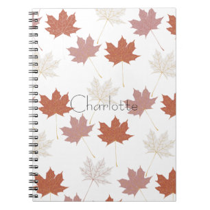 Caderno Espiral Padrão Castanho Vermelho Autumn Folha Folha Y2K