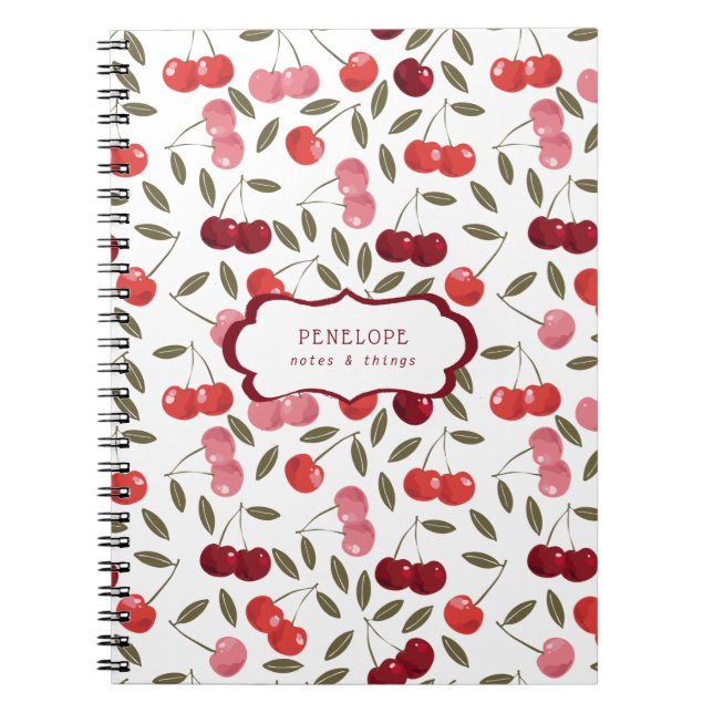 Caderno Espiral Padrão Cereja Doce de Verão | Monograma (Frente)