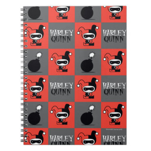 Caderno Espiral Padrão Checker de Chibi Harley Quinn
