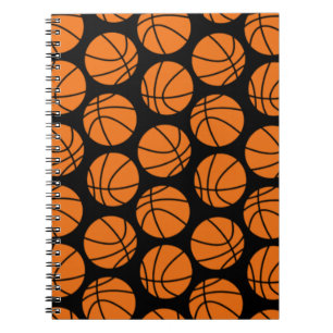 Caderno Espiral Padrão Clássico de Basquete em Preto