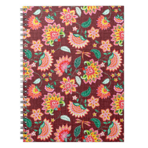 Caderno Espiral Padrão clássico de colheita floral sem costura c