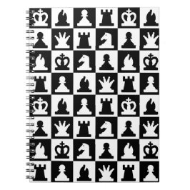 Caderno Espiral Padrão clássico de tabuleiro preto e branco