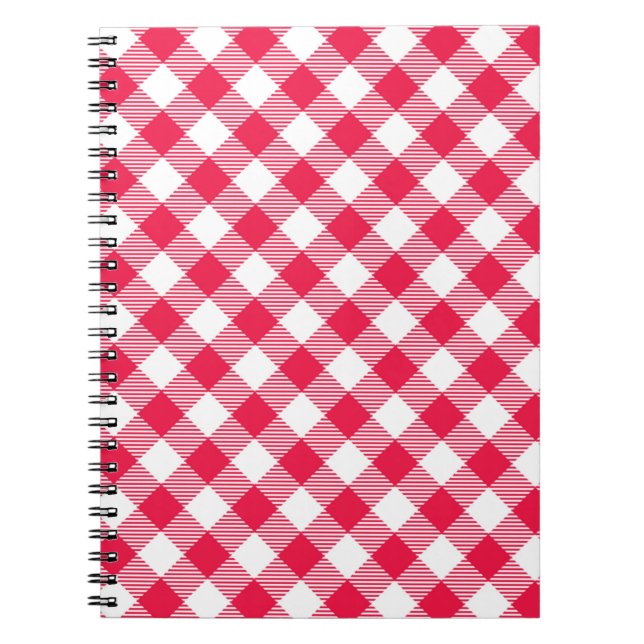 Caderno Espiral Padrão Clássico de Xadrez Vermelho Country (Frente)