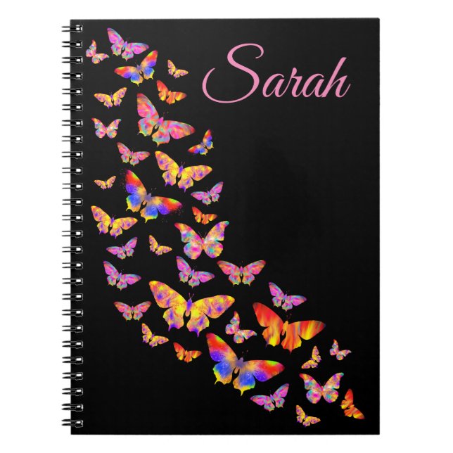 Caderno Espiral Padrão colorido de borboleta personalizado (Frente)