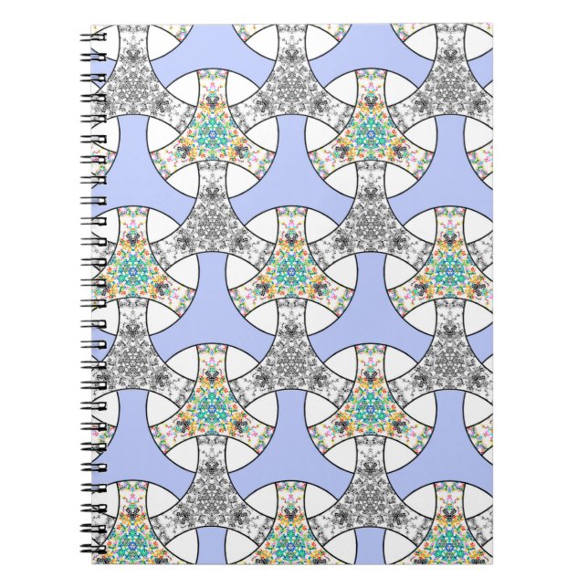 Caderno Espiral Padrão colorido de faixas entrelaçadas de mosaico  (Frente)