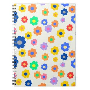 Caderno Espiral Padrão Colorido de Indie de Flor Minúscula Y2K