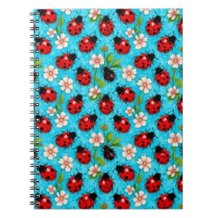 Caderno Espiral Padrão Colorido de Joaninha com Flores