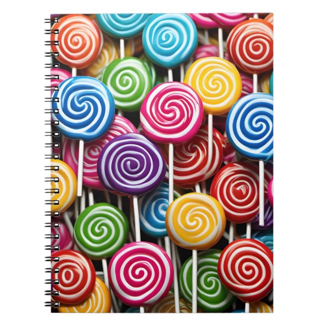 Caderno Espiral Padrão Colorido de Lollipops 3D (Frente)