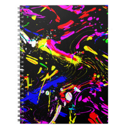 Caderno Espiral Padrão Colorido de Salpicos de Tinta no Preto