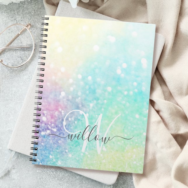 Caderno Espiral Padrão Colorido Glitter Pastel Bokeh Girly (Criador carregado)