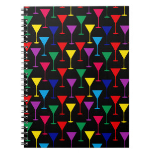 Caderno Espiral Padrão Colorido Martini Cocktail