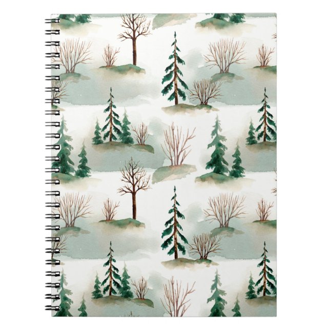 Caderno Espiral Padrão com árvores de Natal, árvores e arbustos. B (Frente)