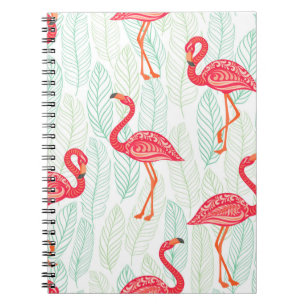 Caderno Espiral Padrão com ornamentos flamingos cor-de-rosa em um