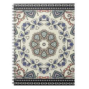 Caderno Espiral Padrão constante com mandala tribal étnica