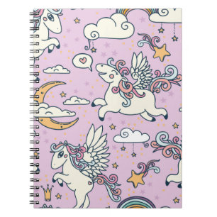 Caderno Espiral Padrão contínuo, boa noite, pegaso de desenho anim