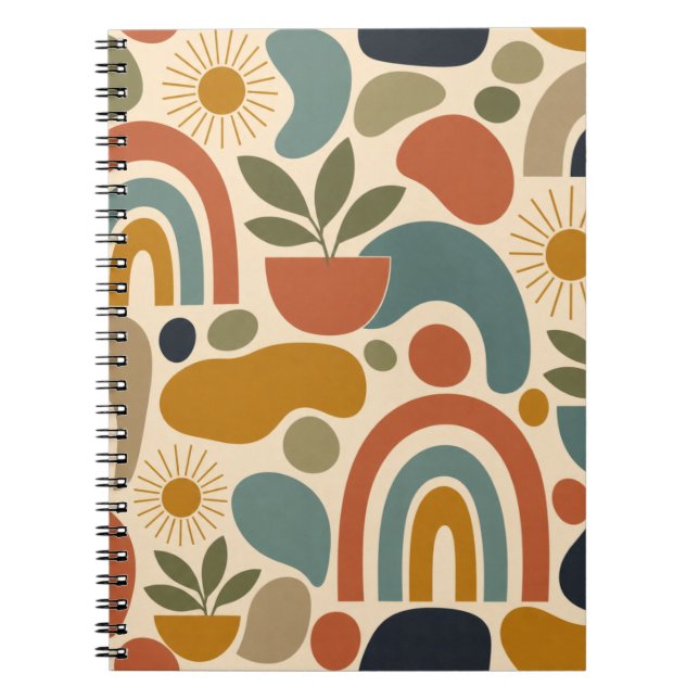 Caderno Espiral Padrão contínuo boho arco-íris & botânico (Frente)