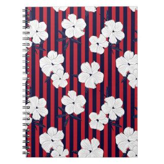 Caderno Espiral Padrão contínuo botânico floral vermelho e azul