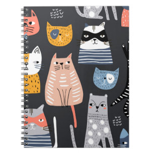 Caderno Espiral Padrão contínuo com gatinhos fofos em estilo difer