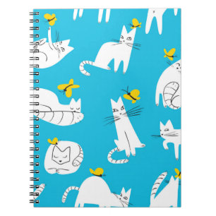 Caderno Espiral Padrão contínuo com gatos engraçados brincando com