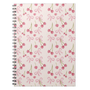 Caderno Espiral Padrão contínuo coquete de cereja rosa desenhado à