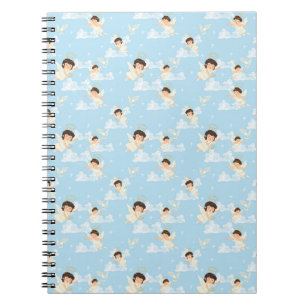 Caderno Espiral Padrão contínuo de anjos e pombas de desenho anima