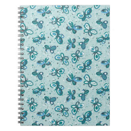 Caderno Espiral Padrão contínuo de borboletas de insetos - azul.