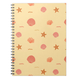 Caderno Espiral Padrão contínuo de concha de recife de coral e est