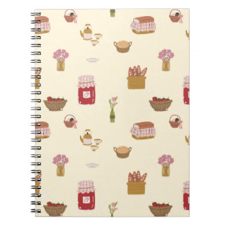 Caderno Espiral Padrão contínuo de cozinha Cottagecore em aquarela