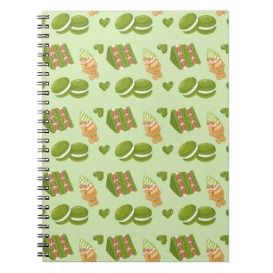 Caderno Espiral Padrão contínuo de doces de matcha desenhados à mã