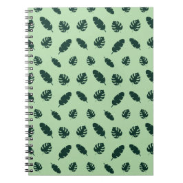 Caderno Espiral Padrão contínuo de folhas de Monstera e palmeiras 