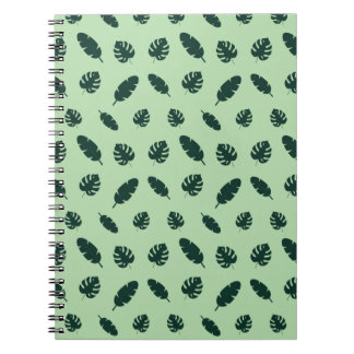 Caderno Espiral Padrão contínuo de folhas de Monstera e palmeiras