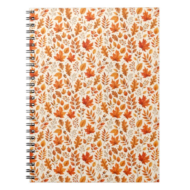 Caderno Espiral Padrão contínuo de folhas quentes de outono (Frente)