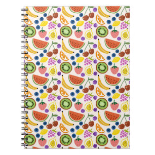 Caderno Espiral Padrão contínuo de frutas com doodle desenhado à m