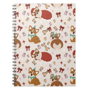 Caderno Espiral Padrão contínuo de Natal fofo do Corgi