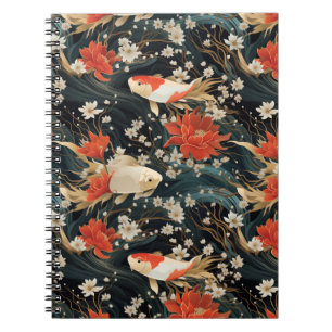 Caderno Espiral Padrão contínuo de peixes Koi japoneses