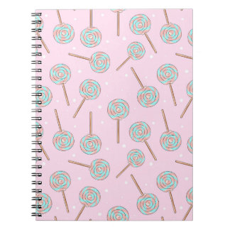 Caderno Espiral Padrão contínuo de pirulito pastel rosa fofo