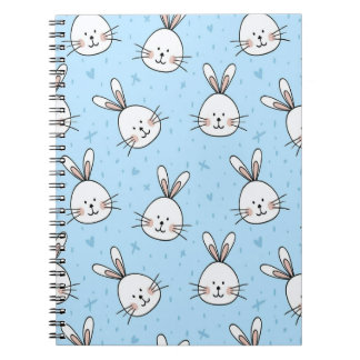 Caderno Espiral Padrão contínuo de rosto de coelho fofo