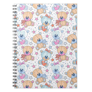 Caderno Espiral Padrão contínuo de ursinho de pelúcia fofo do Dia